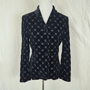 Petite Sophisticate velvet quilted blazer black floral, size 2
